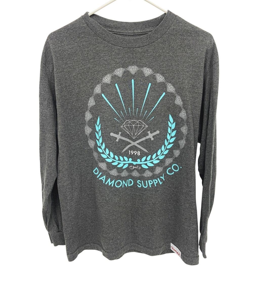 Diamond Supply Co Grey Long Sleeve Shirt Size M Y2K